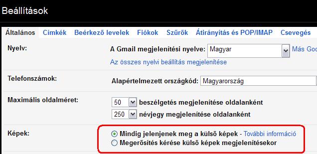 Rendszerkarbantartás: Gmail képbeállítások