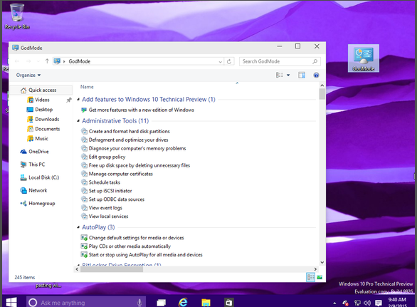 Rendszerfelügyelet: Windows 10 GodMode 